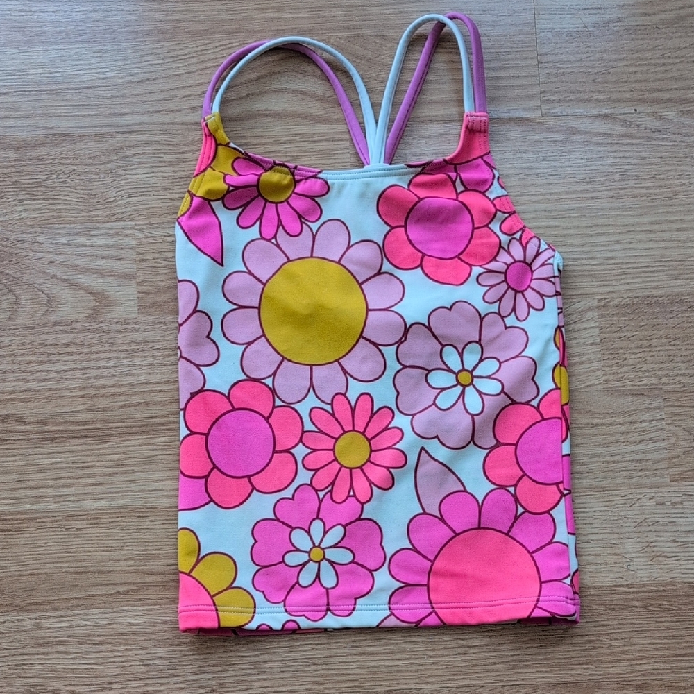 Boden Pink and Yellow Floral Kids Swim Top
